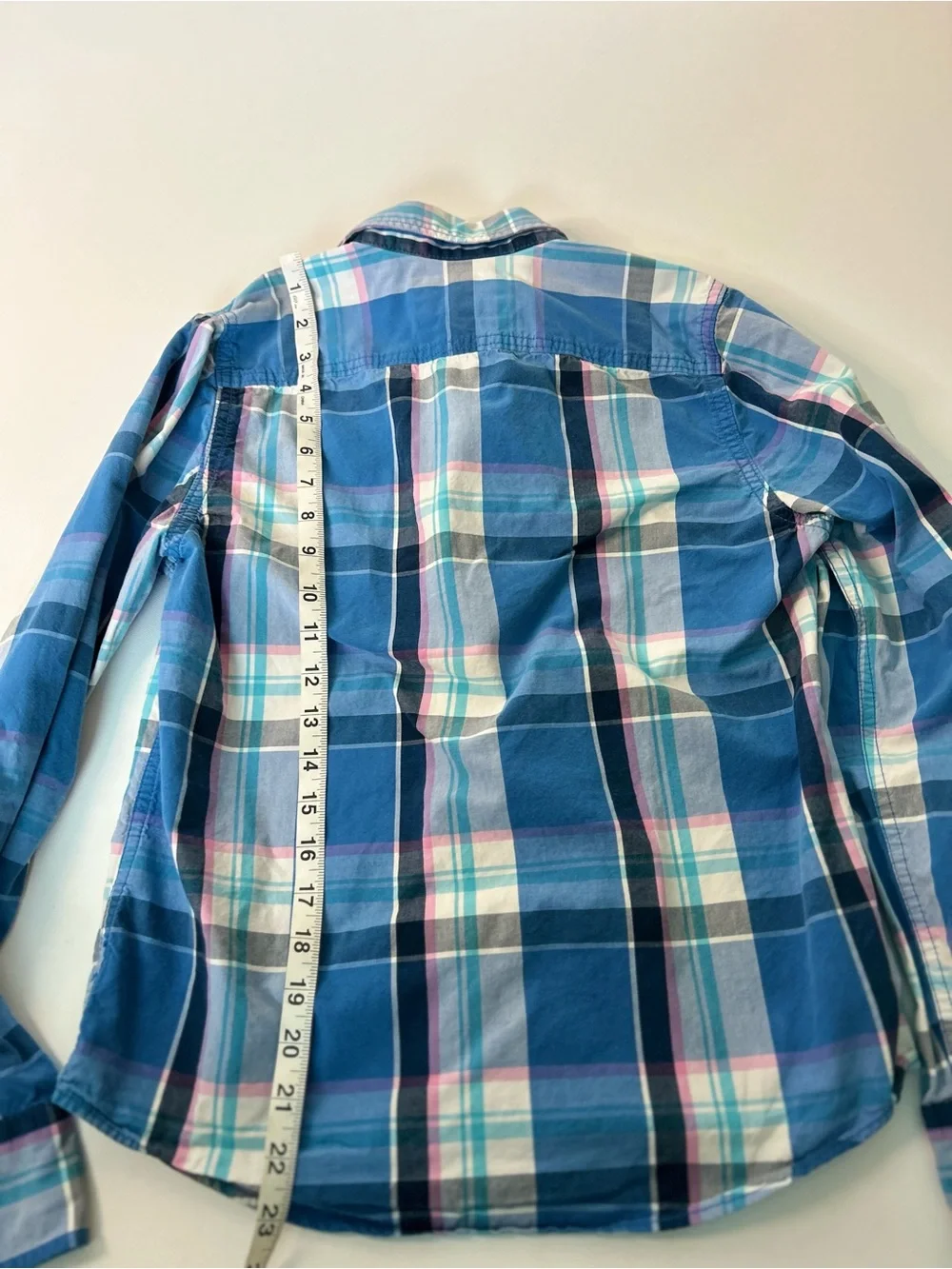 Vintage Y2K Abercrombie Kids Plaid Button Down Shirt Blue Pink Muscle Fit L